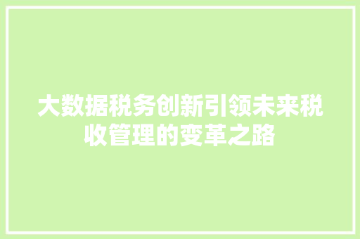 大数据税务创新引领未来税收管理的变革之路  第1张