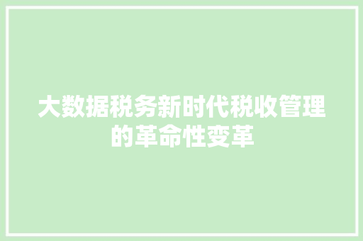 大数据税务新时代税收管理的革命性变革  第1张