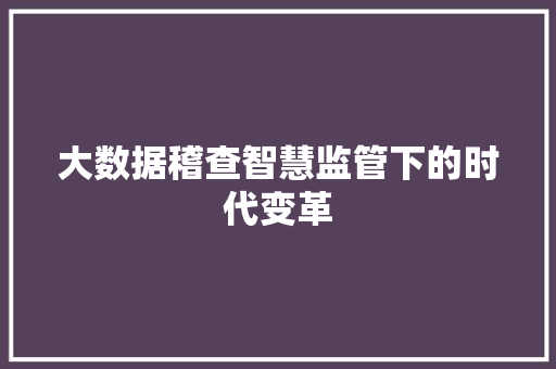 大数据稽查智慧监管下的时代变革  第1张