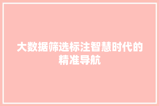 大数据筛选标注智慧时代的精准导航  第1张