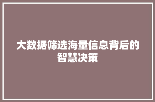 大数据筛选海量信息背后的智慧决策  第1张