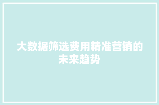 大数据筛选费用精准营销的未来趋势