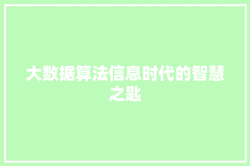 大数据算法信息时代的智慧之匙  第1张