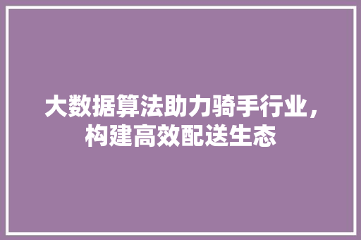 大数据算法助力骑手行业，构建高效配送生态  第1张