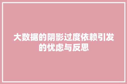 大数据的阴影过度依赖引发的忧虑与反思