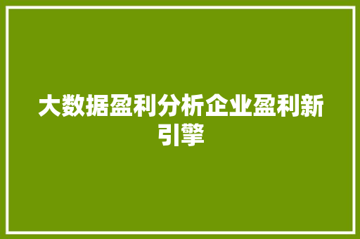 大数据盈利分析企业盈利新引擎  第1张