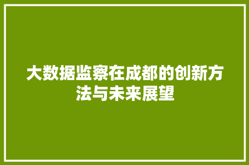 大数据监察在成都的创新方法与未来展望  第1张