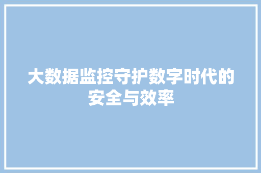 大数据监控守护数字时代的安全与效率  第1张