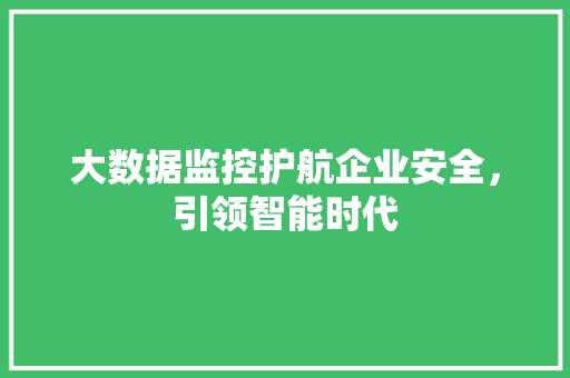 大数据监控护航企业安全，引领智能时代  第1张
