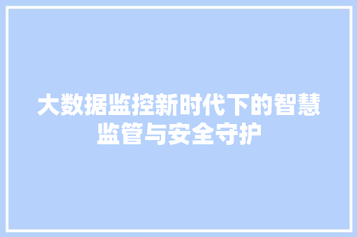 大数据监控新时代下的智慧监管与安全守护  第1张