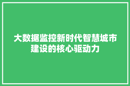 大数据监控新时代智慧城市建设的核心驱动力  第1张