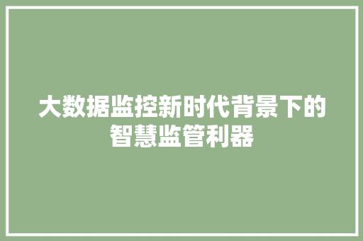 大数据监控新时代背景下的智慧监管利器  第1张