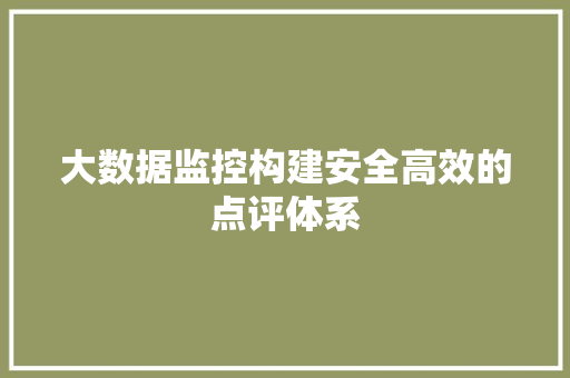 大数据监控构建安全高效的点评体系