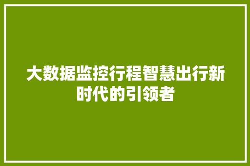 大数据监控行程智慧出行新时代的引领者  第1张