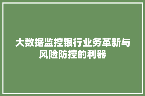 大数据监控银行业务革新与风险防控的利器  第1张