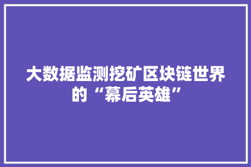 大数据监测挖矿区块链世界的“幕后英雄”