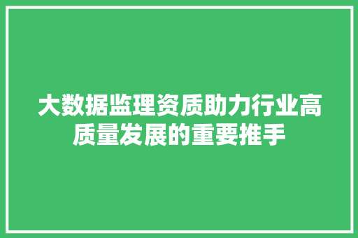 大数据监理资质助力行业高质量发展的重要推手