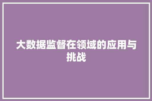 大数据监督在领域的应用与挑战  第1张