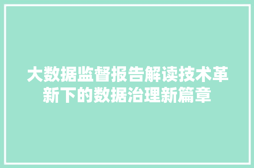 大数据监督报告解读技术革新下的数据治理新篇章  第1张