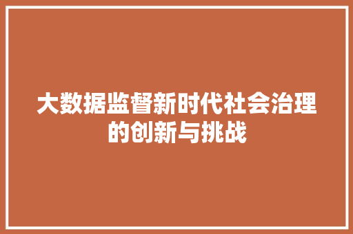 大数据监督新时代社会治理的创新与挑战