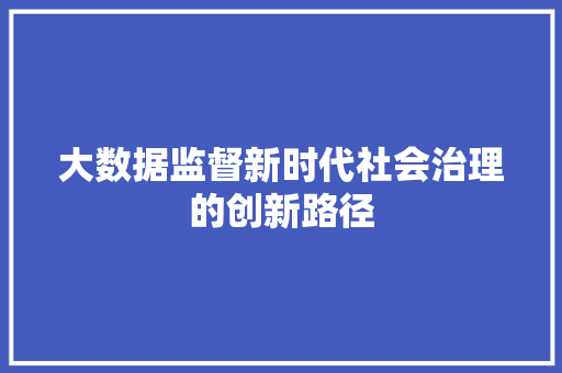大数据监督新时代社会治理的创新路径  第1张