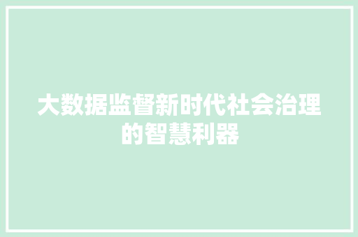 大数据监督新时代社会治理的智慧利器  第1张