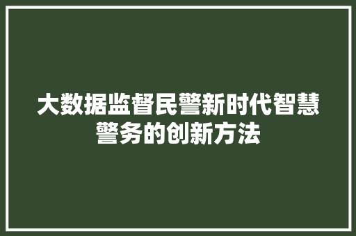 大数据监督民警新时代智慧警务的创新方法