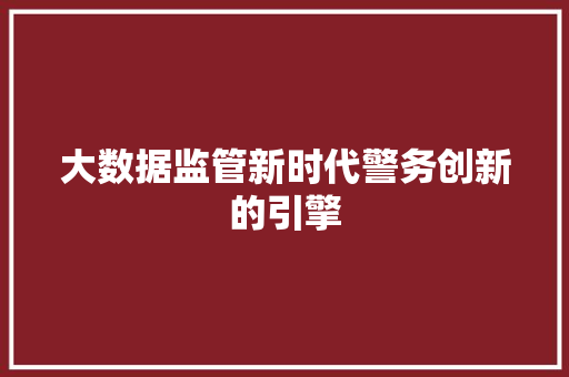 大数据监管新时代警务创新的引擎  第1张
