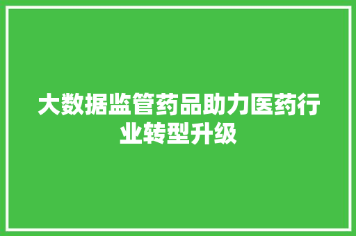 大数据监管药品助力医药行业转型升级  第1张