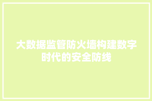大数据监管防火墙构建数字时代的安全防线  第1张