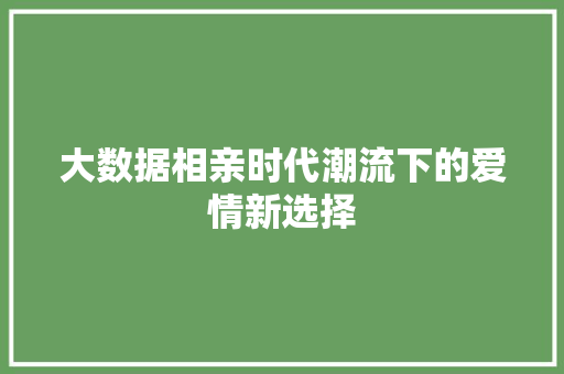 大数据相亲时代潮流下的爱情新选择  第1张