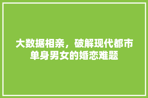 大数据相亲，破解现代都市单身男女的婚恋难题  第1张