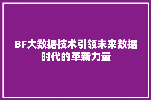 BF大数据技术引领未来数据时代的革新力量