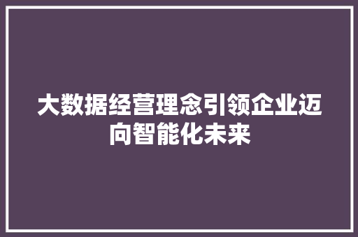 大数据经营理念引领企业迈向智能化未来  第1张