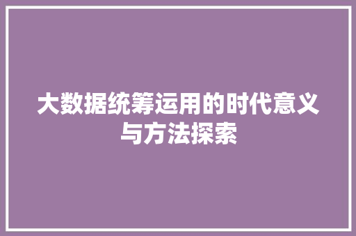 大数据统筹运用的时代意义与方法探索