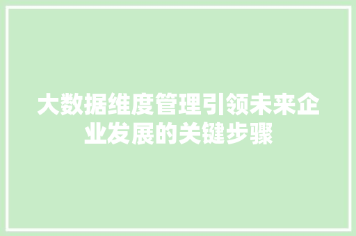 大数据维度管理引领未来企业发展的关键步骤  第1张