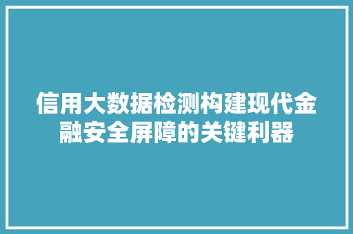 信用大数据检测构建现代金融安全屏障的关键利器