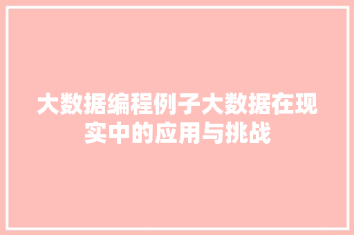 大数据编程例子大数据在现实中的应用与挑战  第1张
