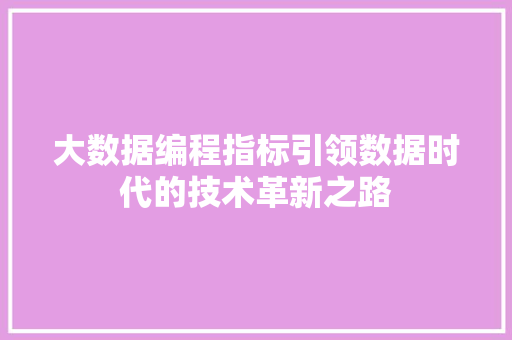 大数据编程指标引领数据时代的技术革新之路  第1张
