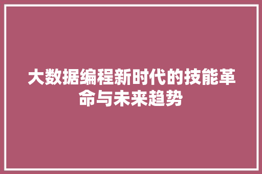 大数据编程新时代的技能革命与未来趋势  第1张