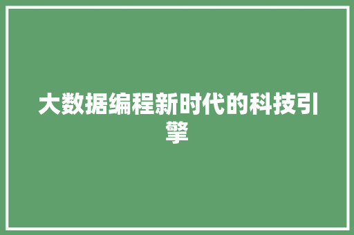 大数据编程新时代的科技引擎