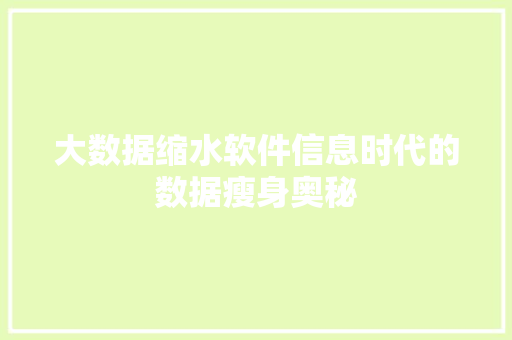 大数据缩水软件信息时代的数据瘦身奥秘