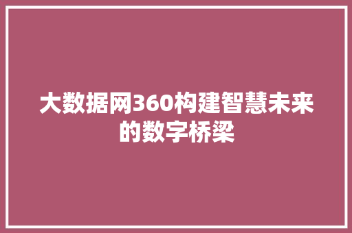 大数据网360构建智慧未来的数字桥梁