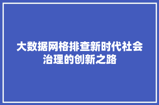 大数据网格排查新时代社会治理的创新之路  第1张