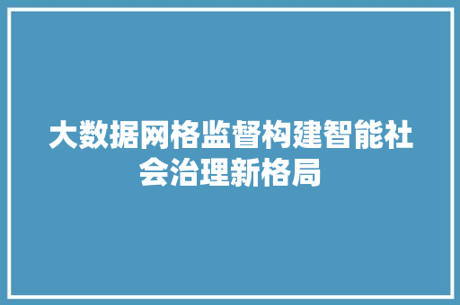 大数据网格监督构建智能社会治理新格局  第1张