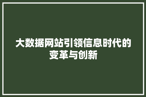 大数据网站引领信息时代的变革与创新  第1张