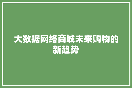 大数据网络商城未来购物的新趋势