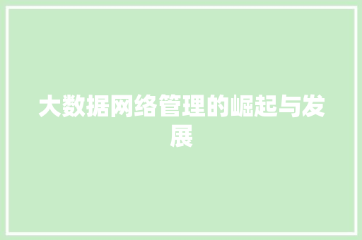 大数据网络管理的崛起与发展