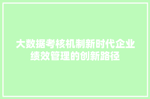 大数据考核机制新时代企业绩效管理的创新路径