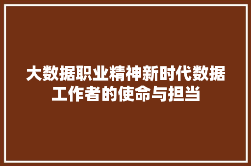 大数据职业精神新时代数据工作者的使命与担当
